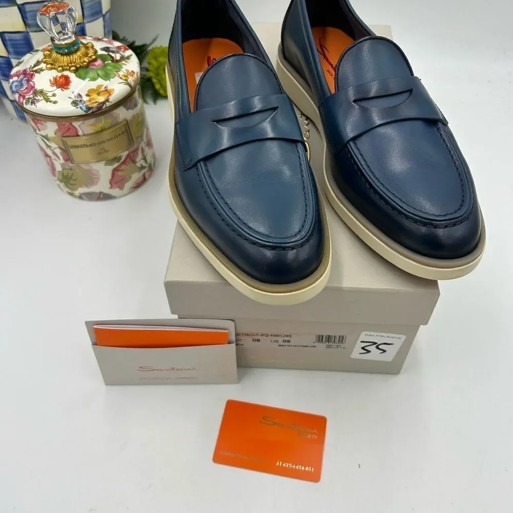 Men's Santoni Detroit, leather loafers size 9 US made in Italy